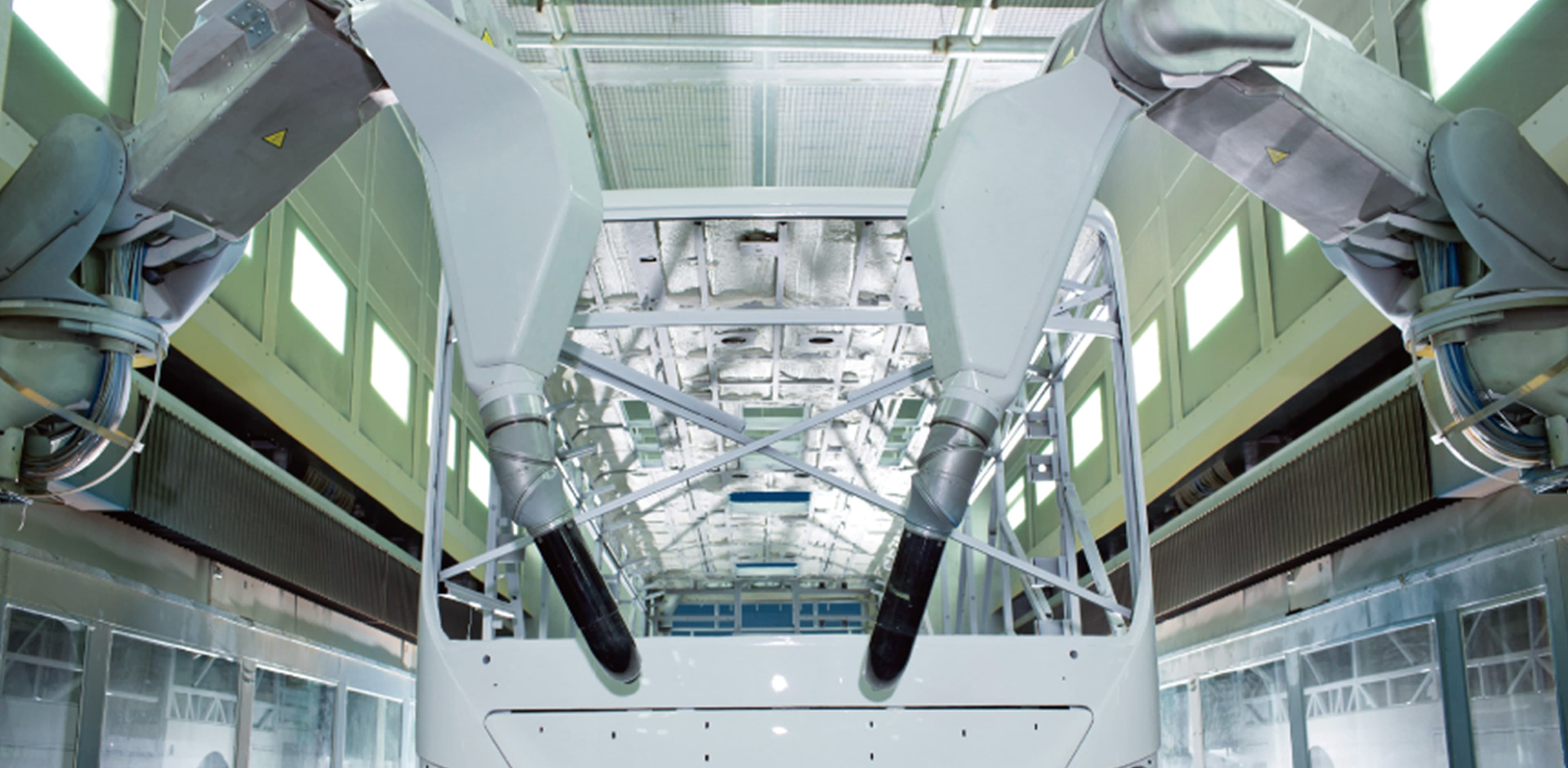Automatic whole bus spraying process